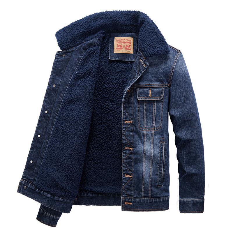 Denim Jacket Men's New Style Men's Lamb Velvet Lapel Plus Velvet Thickened Autumn and Winter Large Size Loose Denim Cotton Jacket