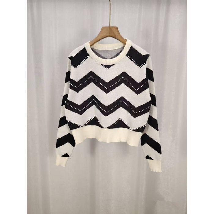 

Korean-style Fashionable Round-neck Color-blocking Wavy Long-sleeved Knitted Top for Women one size абрикосовий