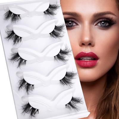 5 Paar Halbaugen-Falsche Wimpern, Hochwertiges Nerzimitat, Gebratener Haarstil, Dichte, geschwungene Wimpern.