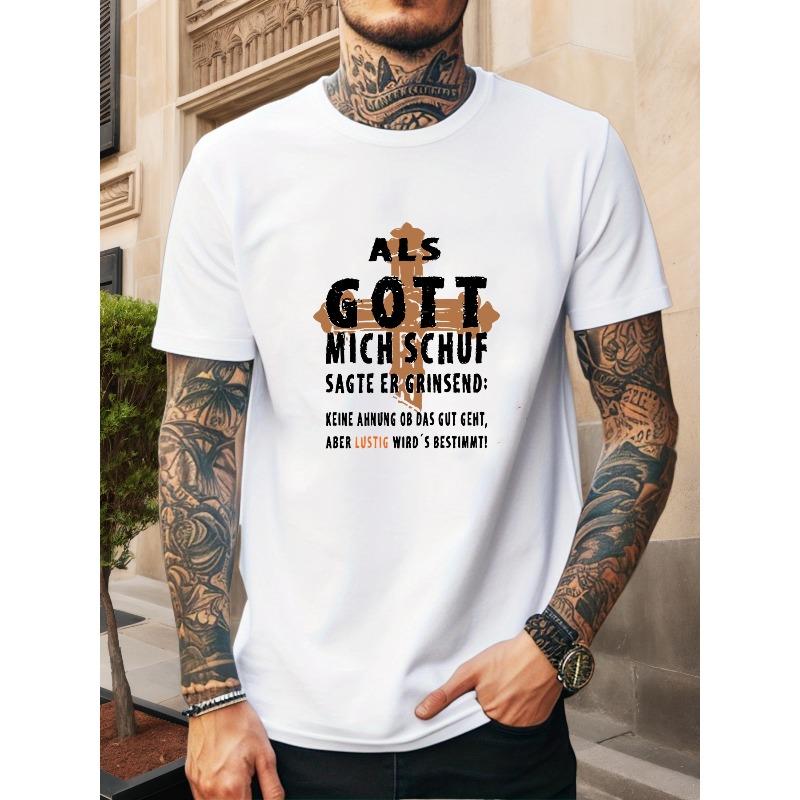European sizes Men's ALS GOTT MICH SCHUF German Slogan Graphic Summer Casual Crew Neck Short Sleeve T-Shirt