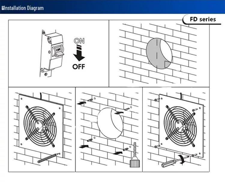 Square Wall-Mount Axial Fan for Strong Kitchen & Bathroom Ventilation