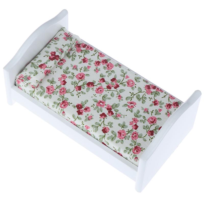 1/12 Casa delle Bambole Miniatura Letto in Legno con Cuscino Mobili Camera da Letto Casa delle Bambole
