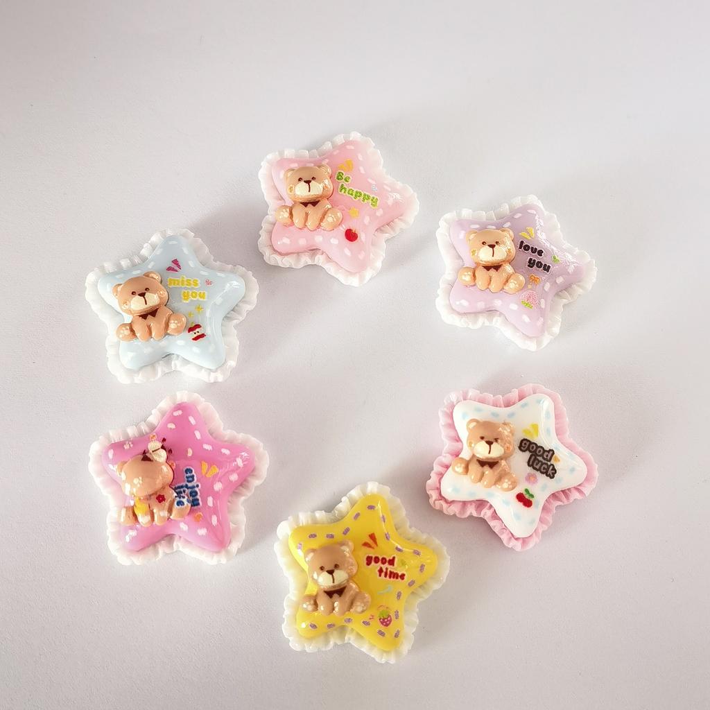 27MM Cute Kawaii Star Bear Resin Flatback Cabochon DIY Crafts Scrapbooking Headwear Clip Hair Ornament Slime Charms Accessories