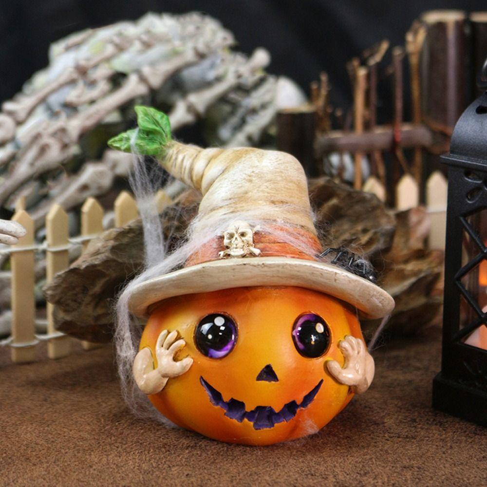 Funny Pumpkin Head Figurines Resin Miniature Statue Ornament Pumpkin Elf Sculpture Bonsai