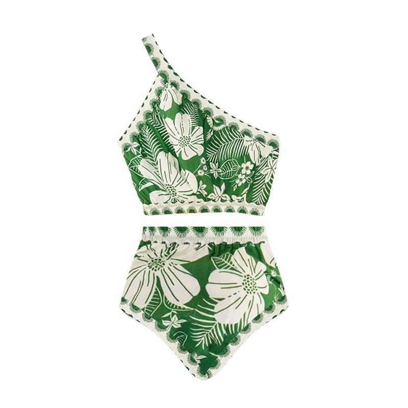 

European-American Floral One-Shoulder Bikini Swimsuit - Women’s Two-Piece Small
