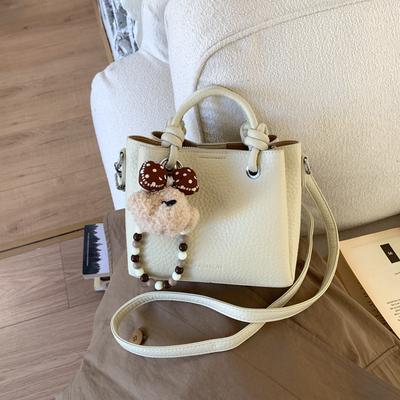 Borsa Secchiello con Texture Litchi - Una Borsa a Spalla Singola e Crossbody Casual alla Moda e di Nicchia
