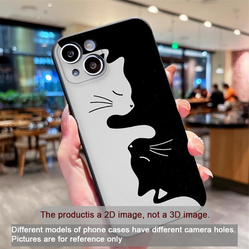 Black and White Cat Silhouette Art Phone Case for iPhone 17 16 15 14 13 12 11 Series Pro Max Plus Double Layer Protection