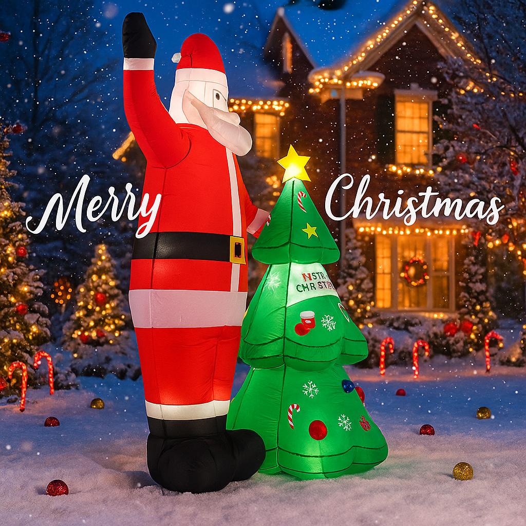8.2FT Holiday Lighting LED Inflatable Xmas Santa Christmas Tree Set Toy Yard Party Decoration Home Ornament Holiday Supplies