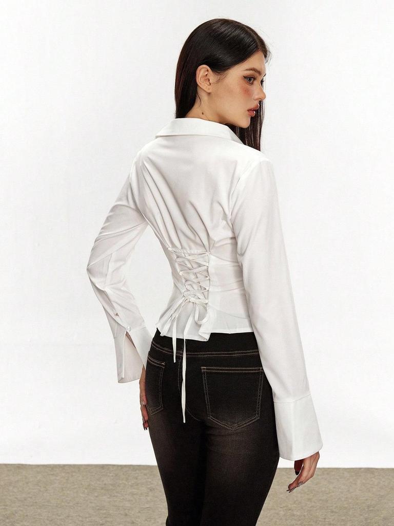 Elegant European Slim-Fit Long-Sleeve Waist-Cinching Top