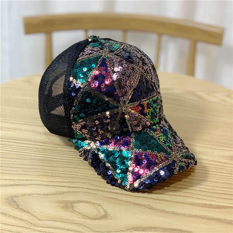 Mode Glitter Mesh Atmungsaktive Pferdeschwanz Baseball Cap Frauen Mädchen Sommer Outdoor Sport Sonnenhüte Glänzende Pailletten Hip Hop Caps black