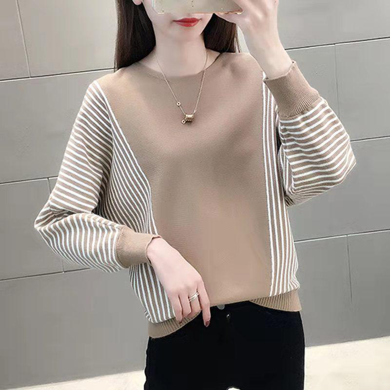 2023 Women's Color Block Batwing Sleeve Knit Cardigan - Spring & Autumn Style, Belly Covering, Korean Versatile