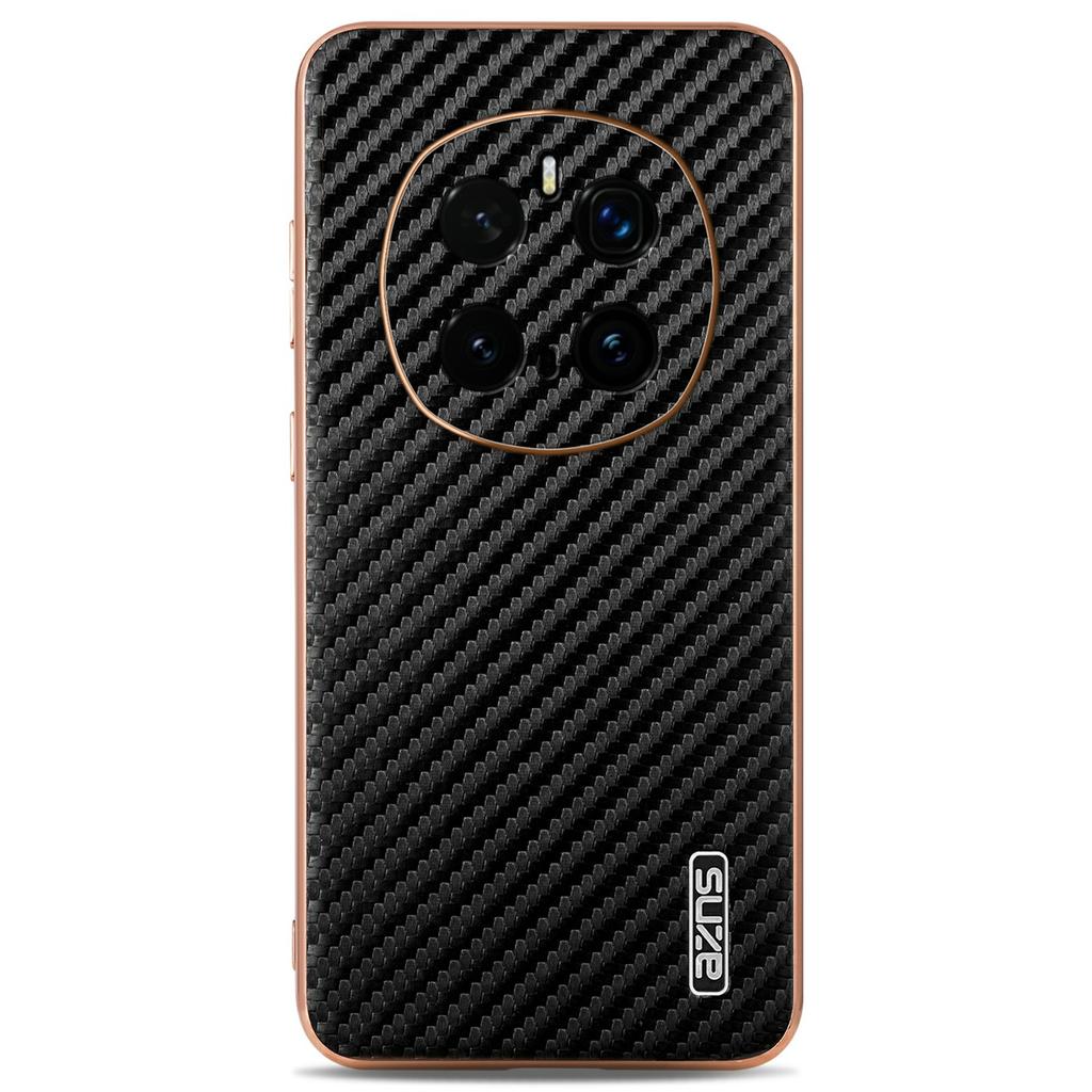 AZNS For Honor Magic7 Pro 5G Case Electroplating Carbon Fiber Texture PU+TPU Phone Cover