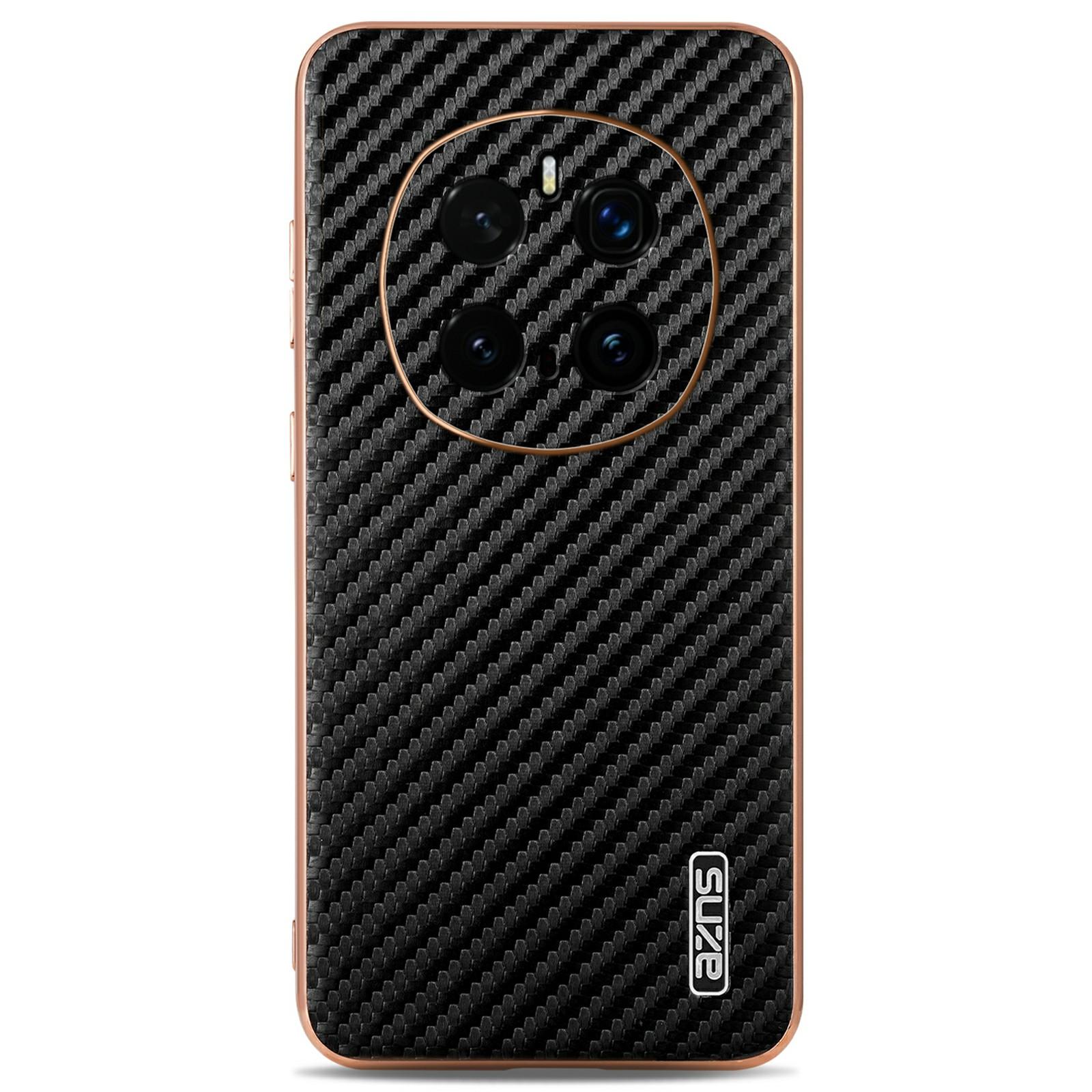 

AZNS For Honor Magic7 Pro 5G Case Electroplating Carbon Fiber Texture PU+TPU Phone Cover Black