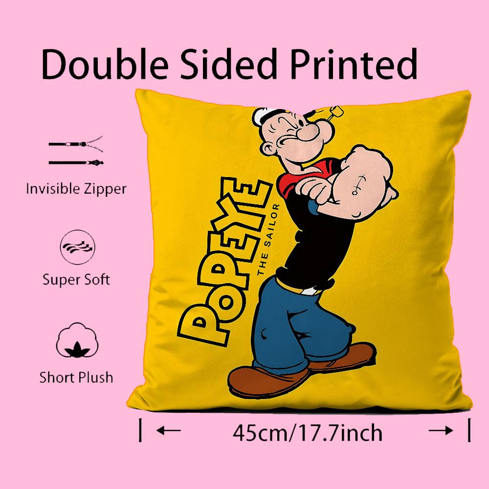 Classic Anime P-Popeye Pillow Case Anti-Dustmite Pillowcase Invisible Zipper Silky Short Plush Sofa Cushion Cover