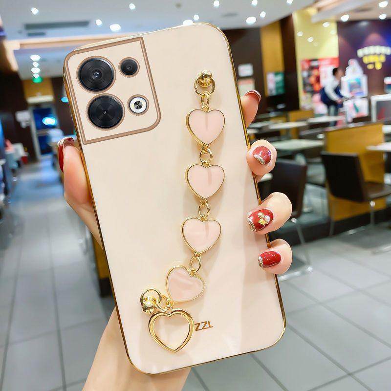 Wrist Strap Plating Phone Case For Reno 8T 9 Pro + 8 Pro + 7 Lite 7Z 6 6Z 5 Pro 4 Lite 2Z 2 OPPO Find X6 Pro X5 Lite X3 Cover
