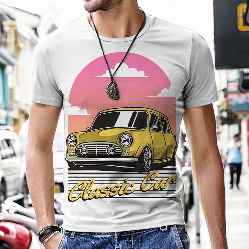 Oufi T Shirt for Men Men's T-shirts Vintage Car Design Hip-hop Tops Tracksuit 3D Printed Short Sleeve Luxury 2022 New Beach Tees