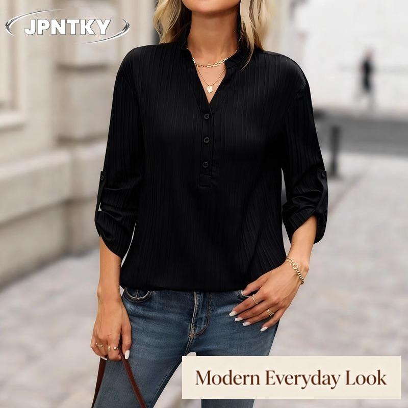 JPNTKY Women's Fashion Casual V-Neck Long Sleeve Blouses & Shirts