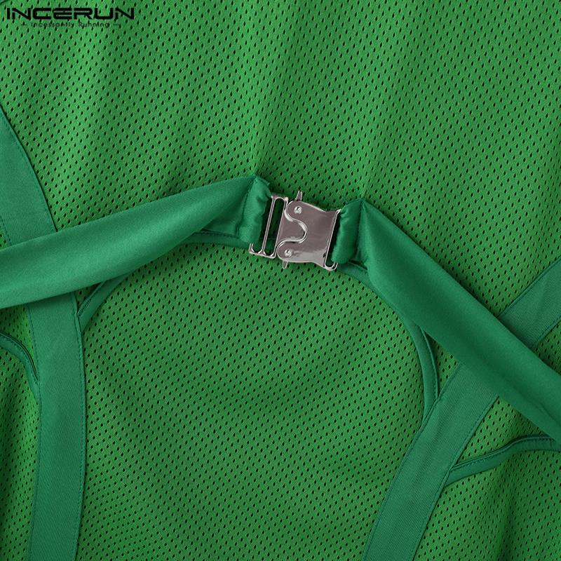 INCERUN Men Summer O Neck Sleeveless Patchwork Stretch Casual Sport Hollow Tank Tops