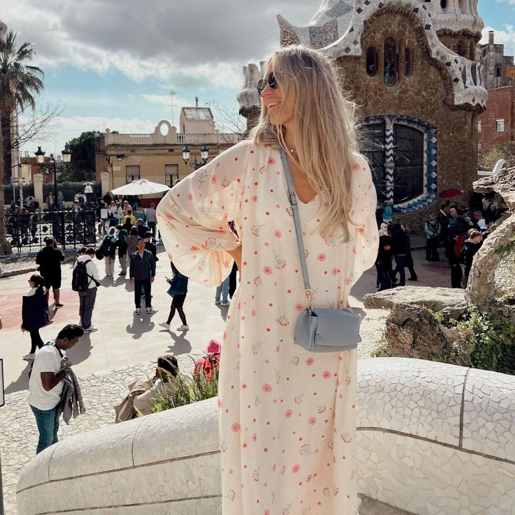 Женское летнее этническое принтованное платье с длинными рукавами и высокой талией — фото 8