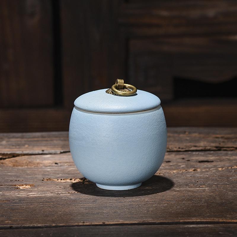 Creative Tea Jar Ceramic Coffee Food Sealed Jar Household Moisture-proof Storage Box Portable Travel Box Storage Container Home