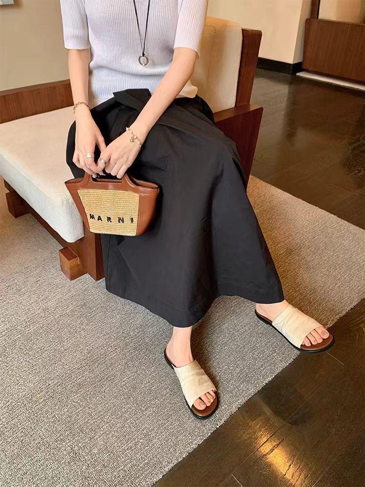 

Su Yinyin same style, Bangkok slippers~ holiday wind beach linen pleated flat bottom sandals women s slippers outside wear summer 40 бежевый