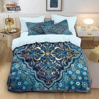 3pcs Ethnic Style Retro Floral Print Duvet Set, Multi Size Bedroom, Dormitory Bed, Holiday Decoration, Machine Washable