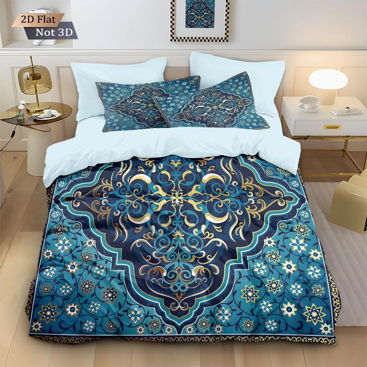 

3pcs Ethnic Style Retro Floral Print Duvet Set, Multi Size Bedroom, Dormitory Bed, Holiday Decoration, Machine Washable 135x200cm-EU-Single&set