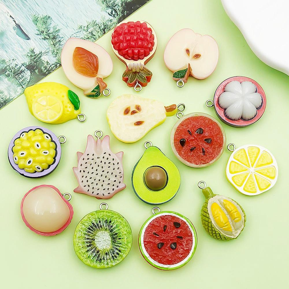 15-Color Resin Cartoon Fruit Pendants: Watermelon & Apple Charms for DIY Jewelry