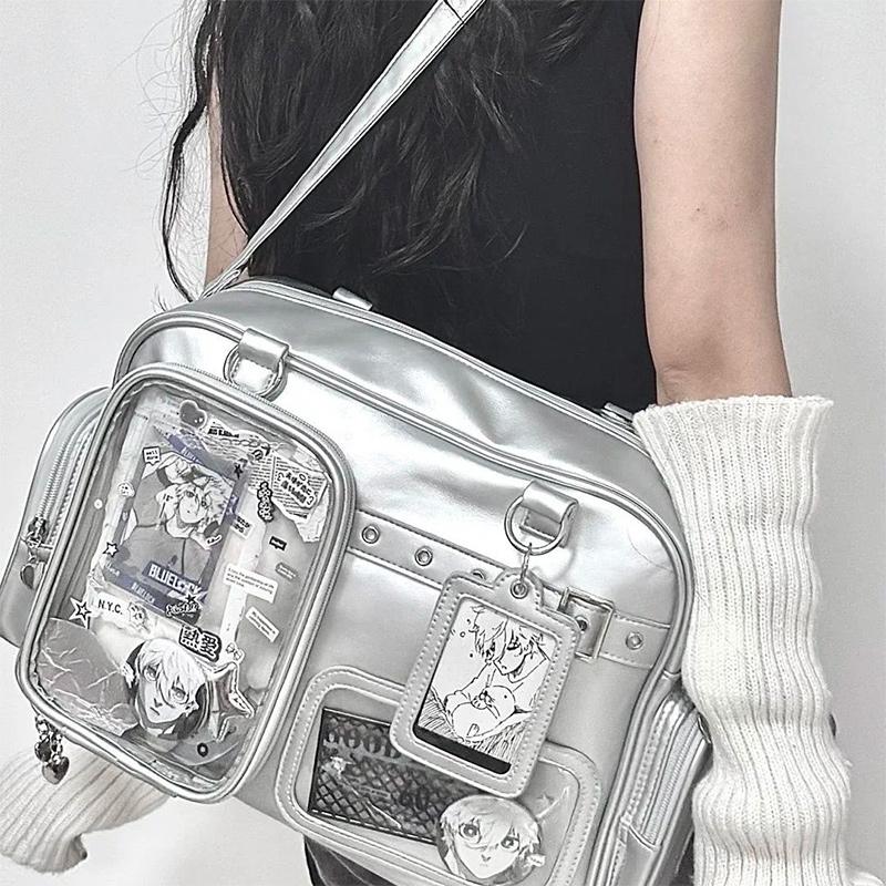 

Japanese Tote Bag Transparent Multi-pocket Display Bag Large Capacity Itabag Zippered Fashion Crossbody Bag Concert Shoulder Bag срібний