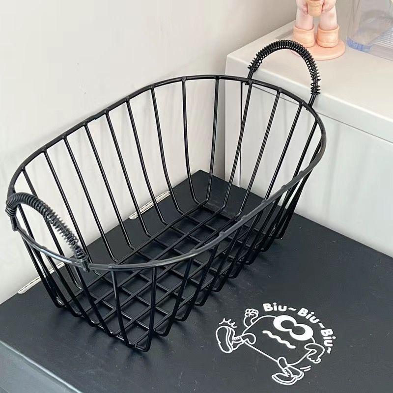

Nordic Style Simple Storage Basket Multi-functional Desktop Sundry Storage and Organization Retro Iron Fruit Basket Snack Tray чёрный