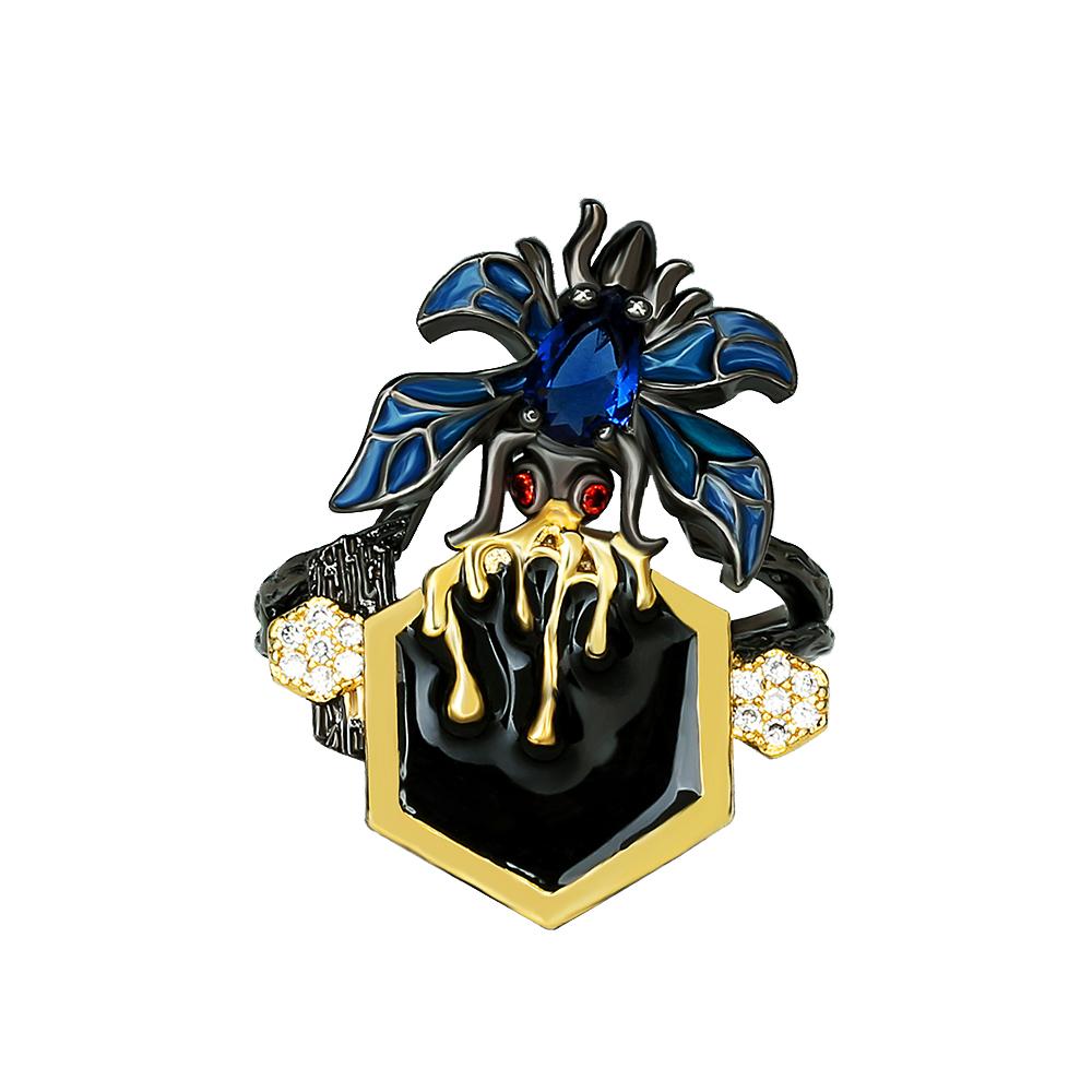 Unique Creative Diamond Spider Black Gold Ring Exaggerated Insect Ring Handmade Enamel Party Party Jewelry Ring for Women