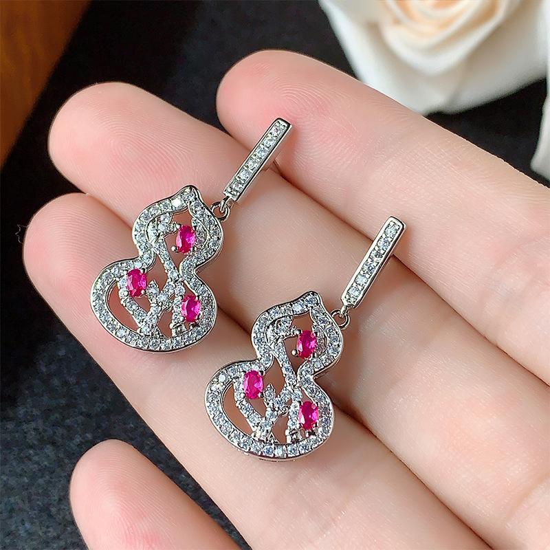 Set Jewelry Collarbone Chain Gourd 925 Silver Needle Earrings Ring High Temperament Vintage Women's