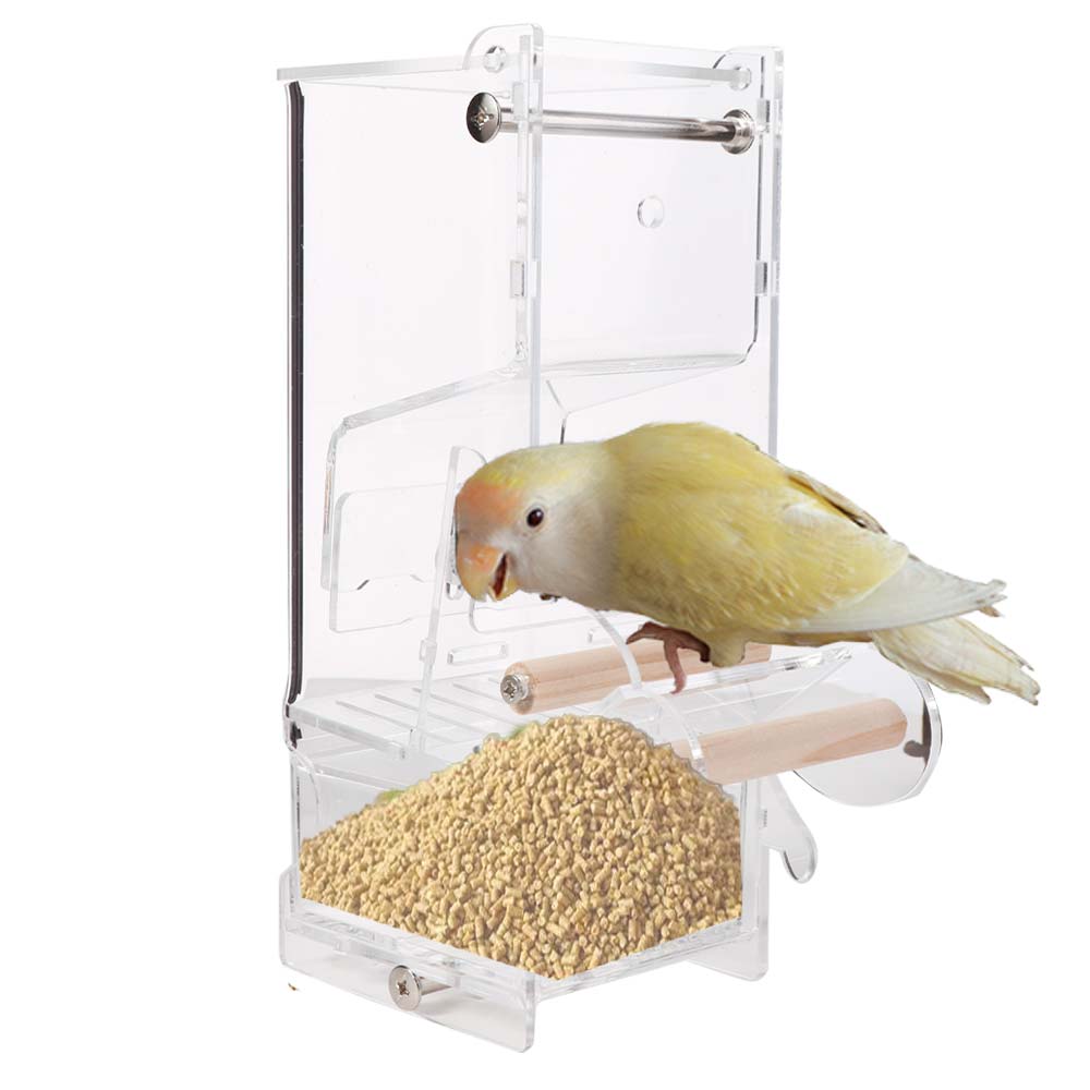 Adjustable Feeding Speed Parrot Feeder with Bottom Drawer Transparent Food Container  Parakeet