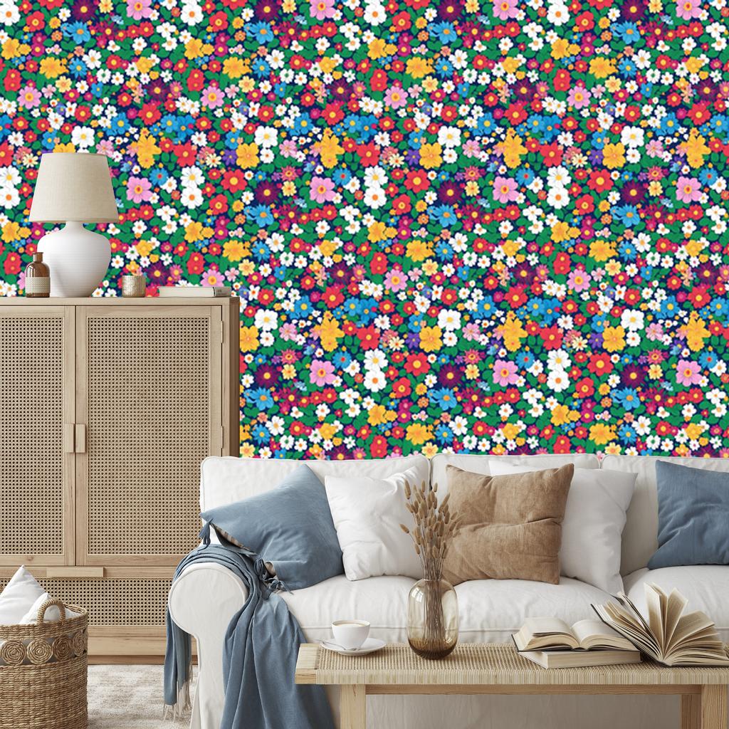Wallpaper Small Flowers Sea and Blue for Living Room and Bedroom 50x1000