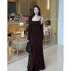 (skirt + Coat Cape) Temperament Double Shoulder Suspender Dress Loose Off-the-shoulder Ice Silk Temperament Thin Two Pieces