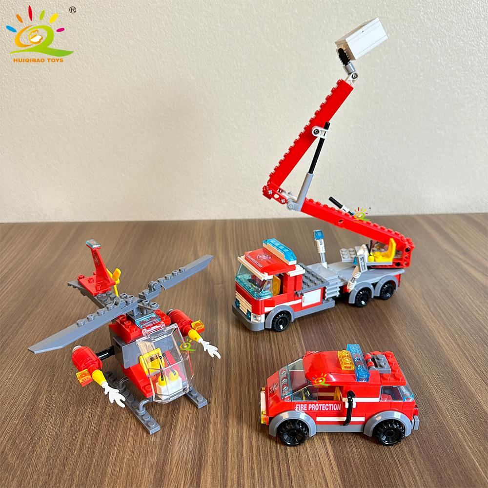 Non-Toxic 756Pcs Fire Station With Helicopter Model Building Blocks Fire Truck Firefighter Bricks City Diy Toys For Children Gift