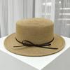 Seaside Vacation Idyllic Style Flat-brimmed Bow Women's Summer Travel Sunshade Sunscreen Hat, Straw-woven Elegant Top Hat