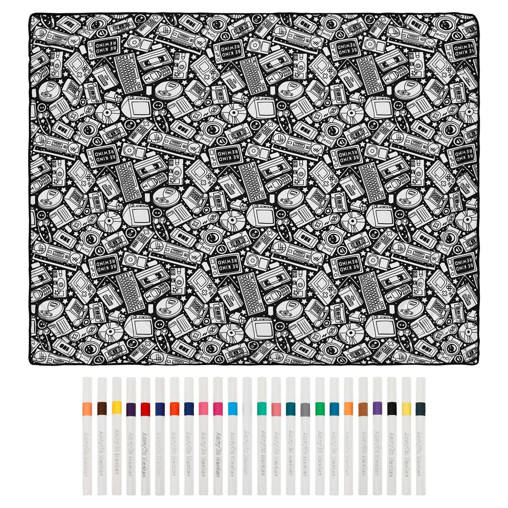 DIY Coloring Blanket with 24 Colored Markers Creative Personalization Pattern Blanket Stress Relief Unique Paint Art Decor Gift