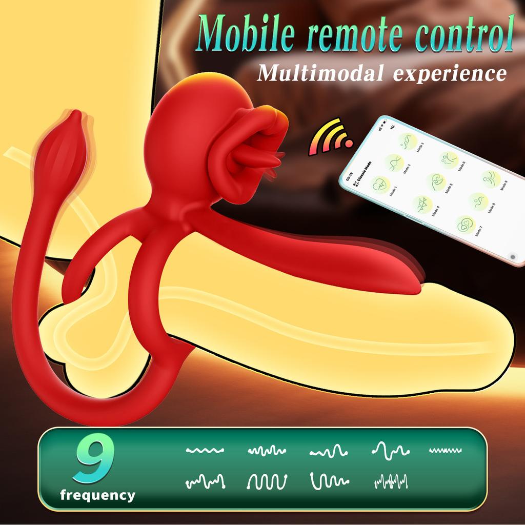 Bluetooth APP Controlled Cock Ring for Men - 10 Speed Vibrating Penis Ring, Clit & Perineum Stimulator, Rechargeable Couples Sex Toy