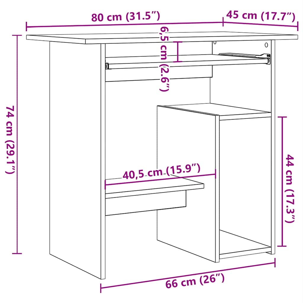 Schreibtisch fürs Arbeitszimmer, Computertisch mit Ablage für den Computer, 80x45x74 cm