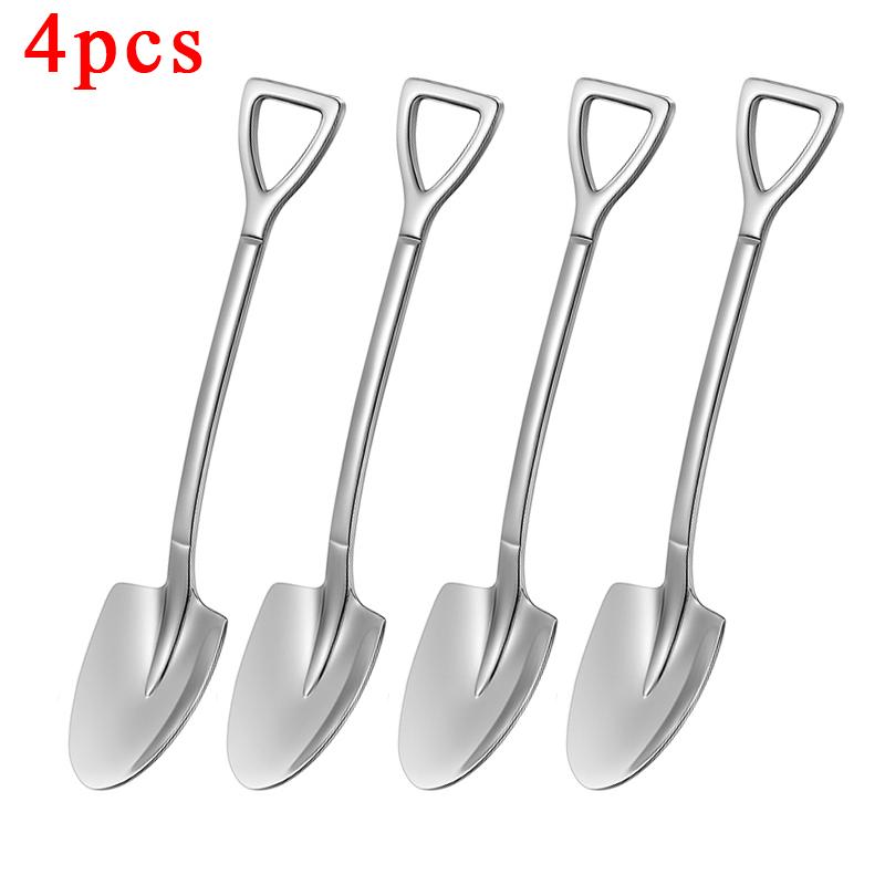 2-4pcs Stainless Steel Shovel Coffee Spoon Set Scoop Shovel Creative Tea-spoon Ice Cream Dessert Spoon Birthday Gift Tableware 4PCS4