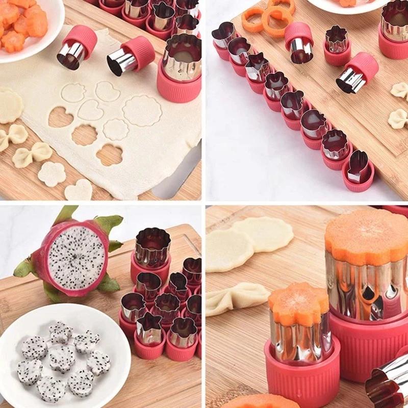 12Pcs Stainless Steel Vegetable Fruit Cutter Mold Flowers Cartoon Shape Cutting Mold Pie Cookie Cutters Fruit Pastry Stamps Mold