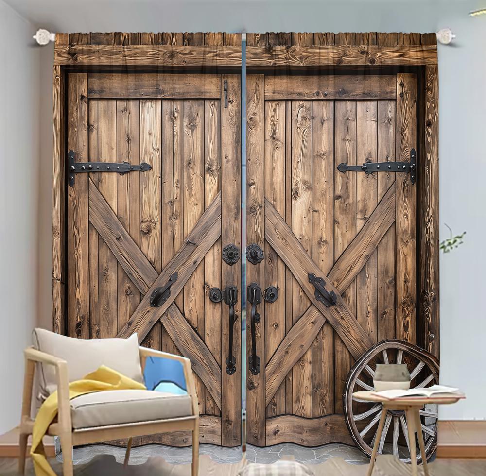 

2 шт. Шторы в стиле фермерского дома с 3D-рисунком деревянной двери для гостиной, спальни, балкона, солнцезащитные, винтажный сельский декор 29.5W65H(inch)x2Pcs&Rod Pocket