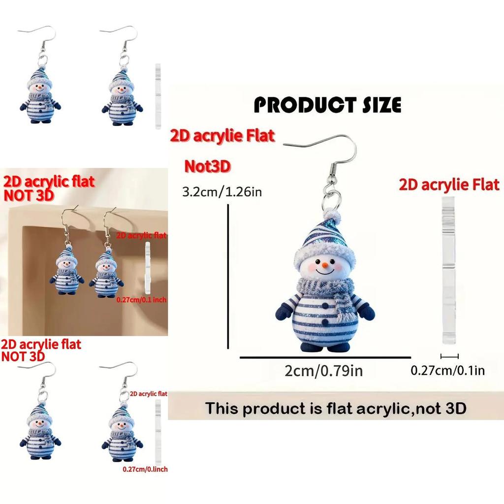 Festive Snowman Acrylic Jewelry With Printed Design For Holiday Gift Giving