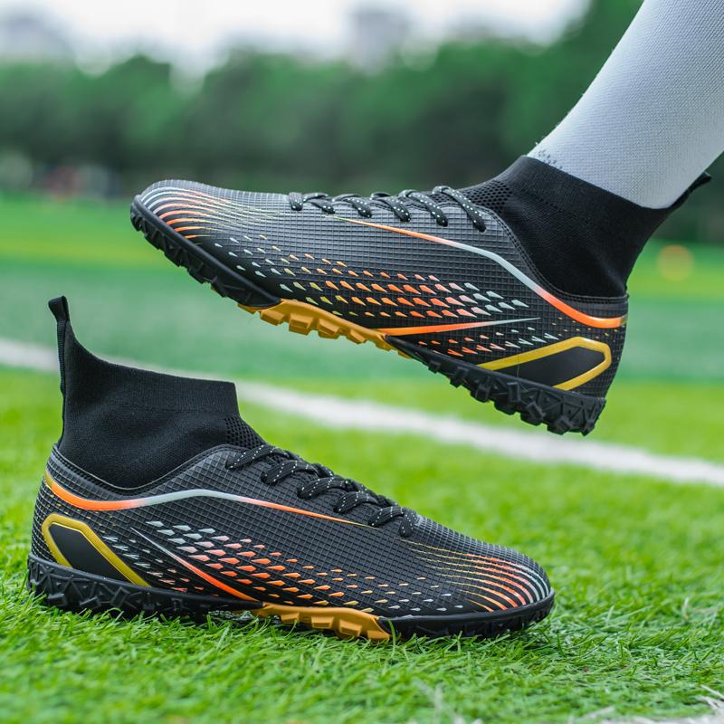 LiXingMing Men Football Shoes White Teenager Artificial Grassland Durable High-Tops Non Slip Outdoor Training Soccer Sneakers