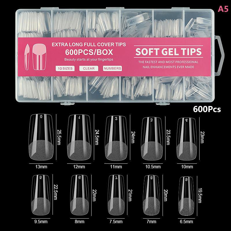240/600Pcs Short Coffin Nail Tips Half Matte False Tips Full Cover Soft Gel Coffin Shaped Acrylic Nail Tips Clear