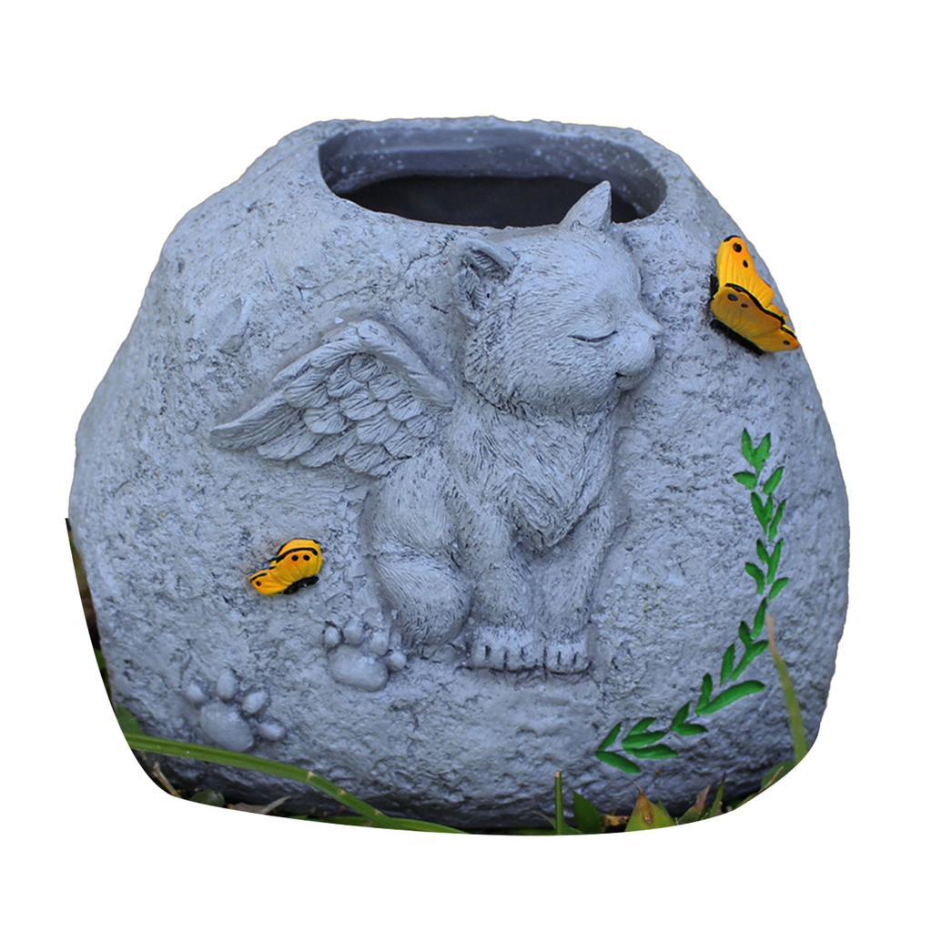 Angel Cat Memorial Planter Flower Pot Pet Memorial Garden Statue with Synthetic for Pet Loss Remembrance Garden Decor