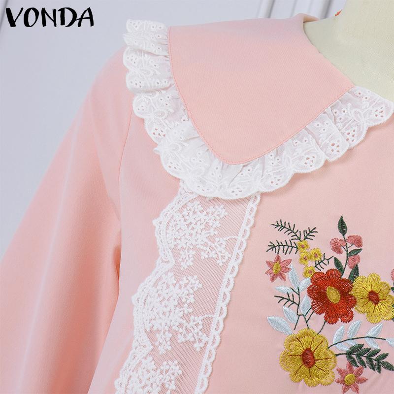 VONDA Rochii cu mâneci lungi imprimate casual din dantela cu rever