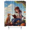 Girl Reading With Cat Waterproof Shower Curtain