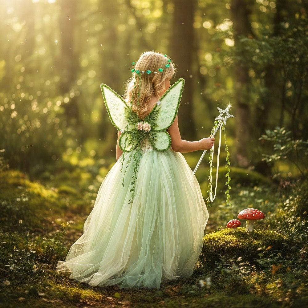 Flower Crown Forest Fairy Wings Set Butterfly Wings Accessories  for Party Easter Photoshoot